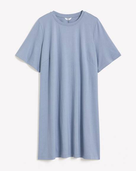 Robe évasée avec col rond et manches courtes à volants, tissu responsable