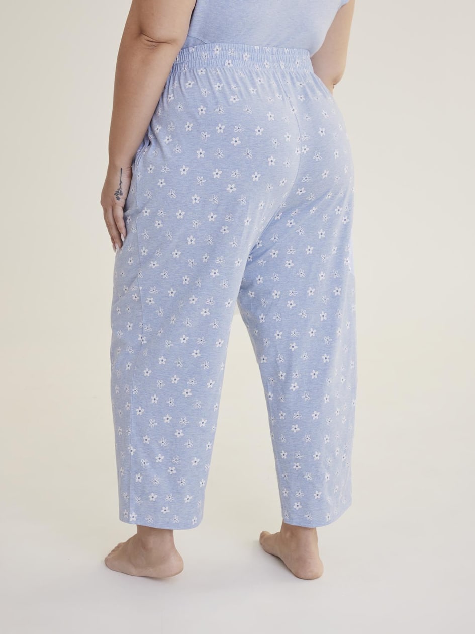 Pantalon de pyjama court imprimé à jambe droite, petites fleurs - ti VOGLIO