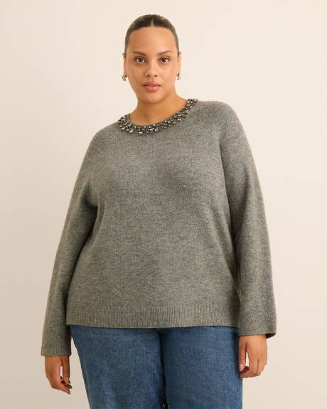 Pull en tricot à col rond avec pierres scintillantes