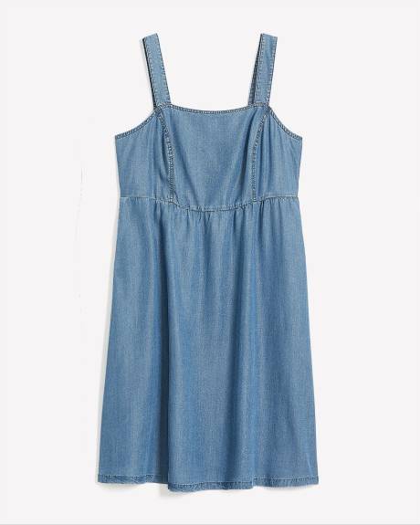 Robe mi-longue évasée sans manches en denim, tissu responsable