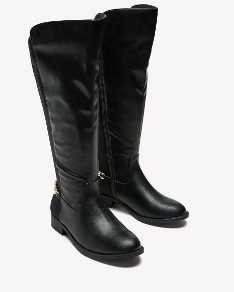 Extra Wide Width, Tall Black Boots with Golden Chain