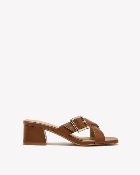 Extra Wide Width, Criss-Cross Buckle Block Heel Sandal