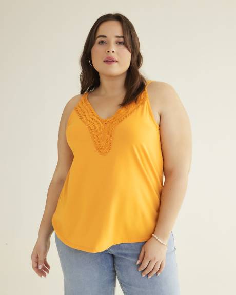 Sleeveless Top with Crochet V-Neckline