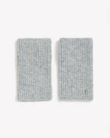 Gants sans doigts en tricot côtelé gris chiné