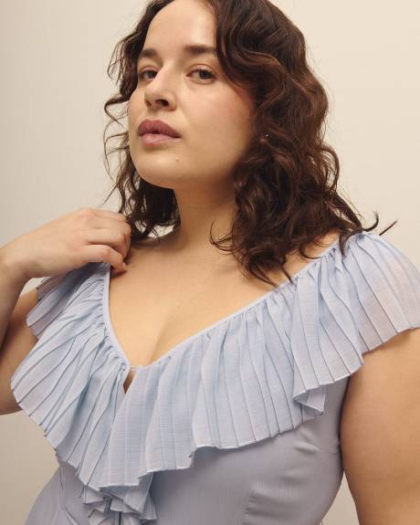 Ruffled Sleeveless V-Neck Midi Dress - Addition Elle