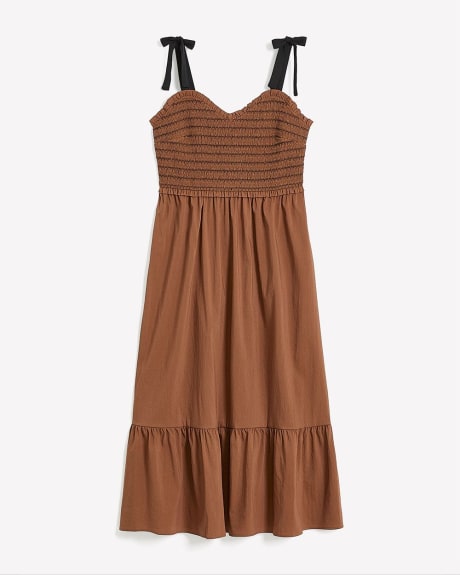 Sleeveless Maxi Tiered Dress with Contrast Smocking - Addition Elle