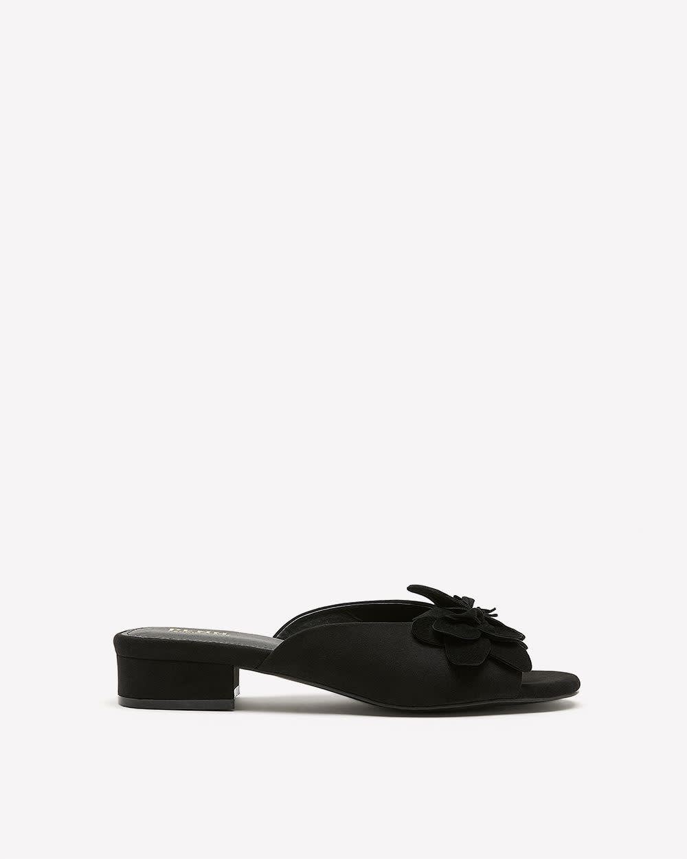 Extra Wide Width, Low Block Heel Slide-In Sandal with Flower