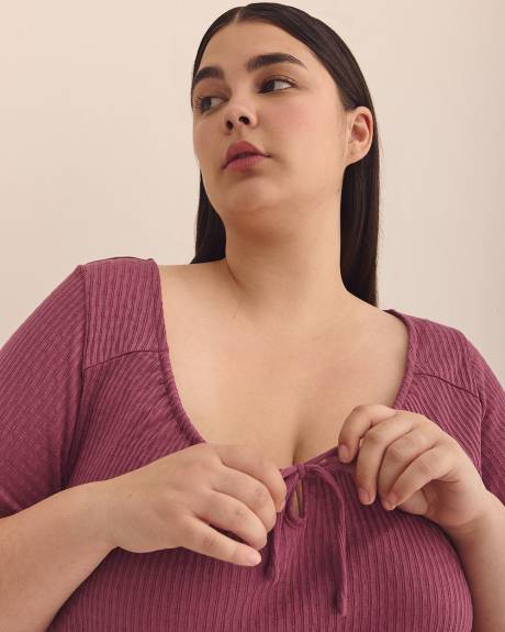Textured Knit Pyjama Top with Lettuce Edge - ti Voglio