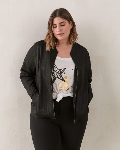 Metallic Bomber Jacket With Zipper Closure - In Every Story