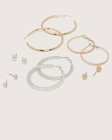 Boucles d'oreilles boutons et anneaux métalliques assorties, ens. de 6