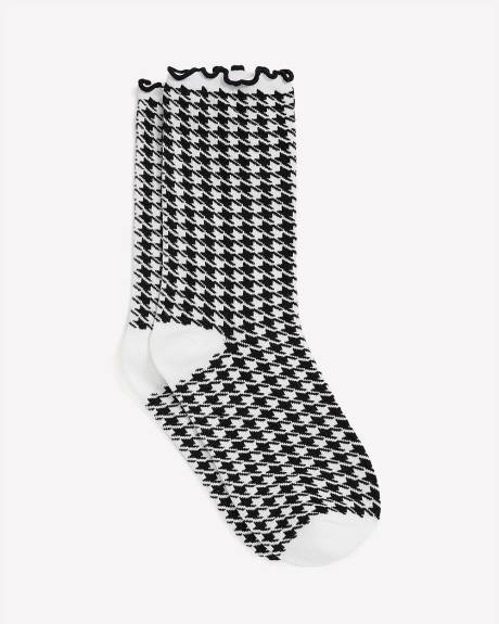 Chaussette à motif pied-de-poule et bord ondulé