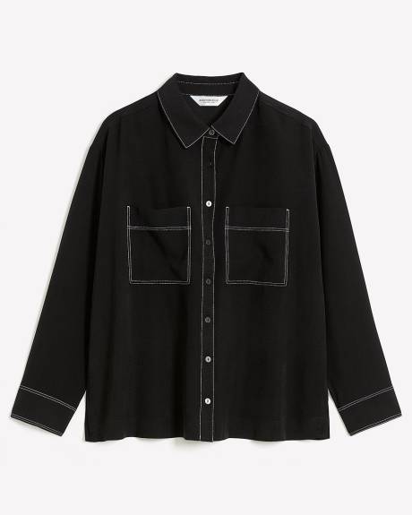 Buttoned Down Shirt with Contrast Stitches - Addition Elle