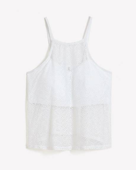 White Halter Textured Lace Tankini Top with Inner Bandeau