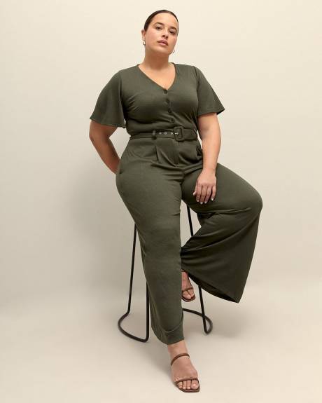 Wide-Leg Jumpsuit with Flutter Sleeves - Addition Elle