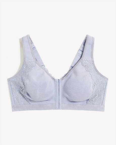 Front-Closure Wireless Heather Cotton Bra with Lace Trims - ti Voglio