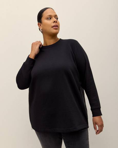 Pull uni avec manches et dos en popeline