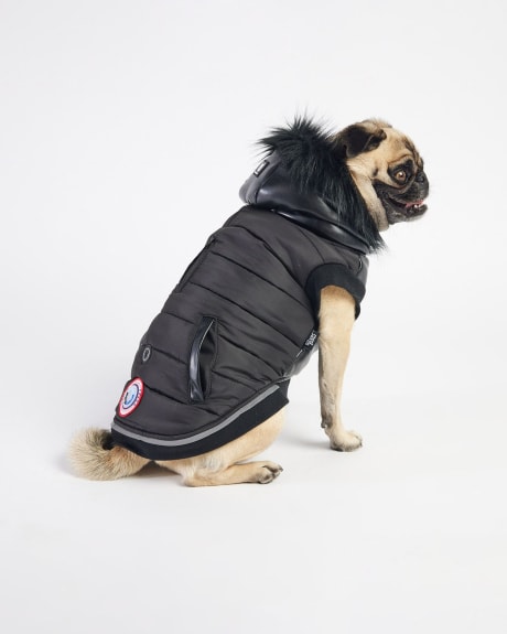 Quilted Hooded Dog Jacket with Pockets - Silver Paws