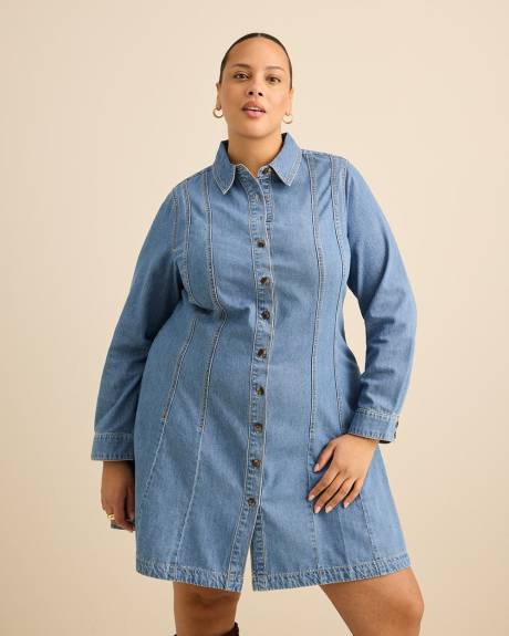 Robe chemise en denim avec manches longues