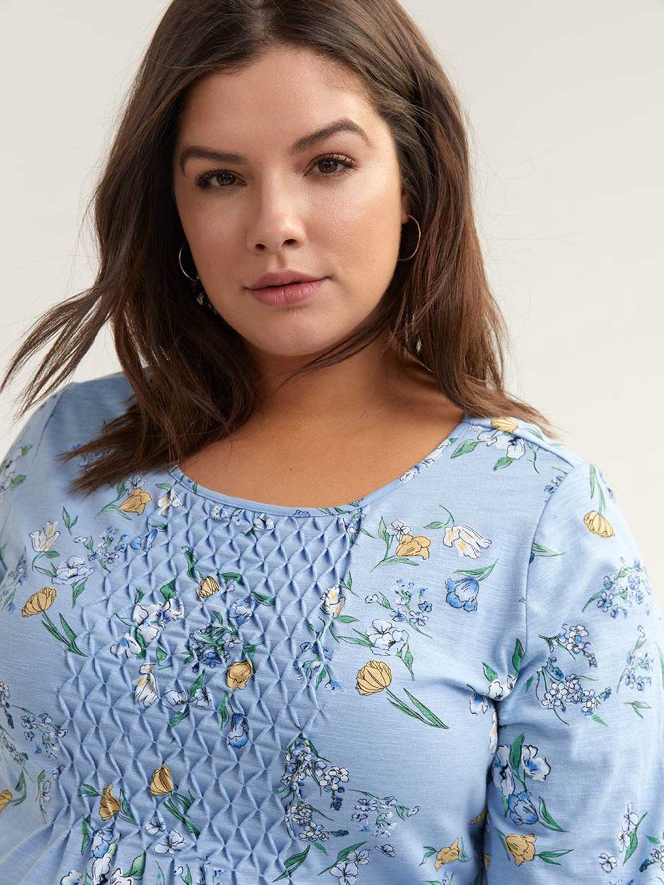 Printed Balloon Sleeve Top with Elastic Detail | Penningtons
