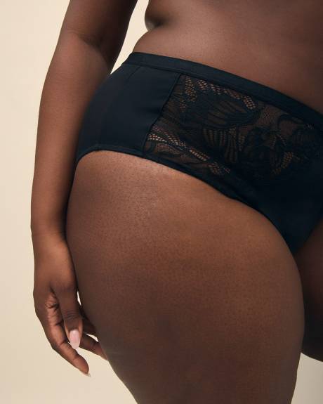 Culotte échancrée noire avec dentelle et mesh - Déesse Collection