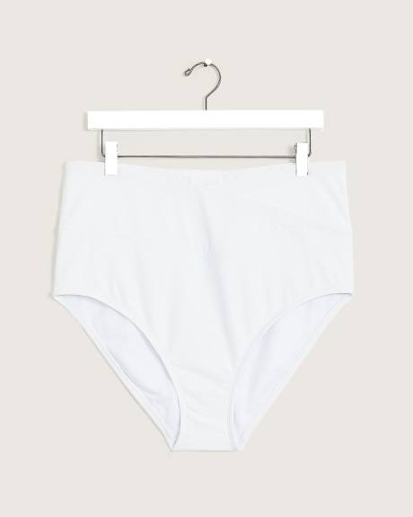 White High-Waisted Crisscross Ribbed Swim Brief