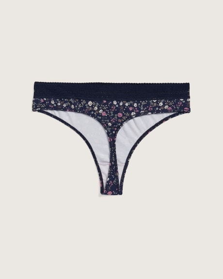 Printed Thong with Lace Waistband - tiVOGLIO
