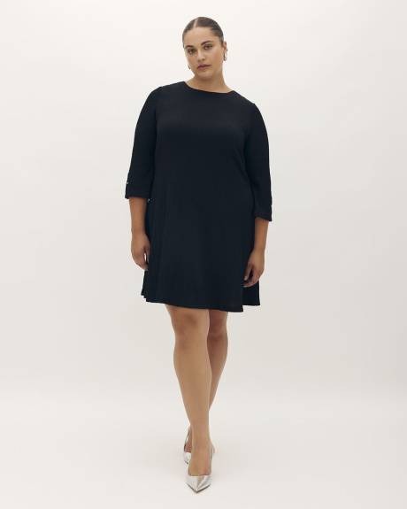 Black Textured Knit Dress with Bell Sleeves - Addition Elle