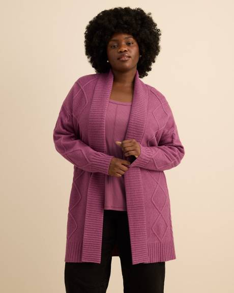 Tunic Sweater Cardigan with Cable Stitch Details