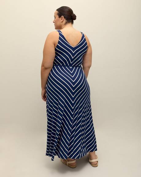 Responsible, Sleeveless Striped Flared Maxi Dress with Belt
