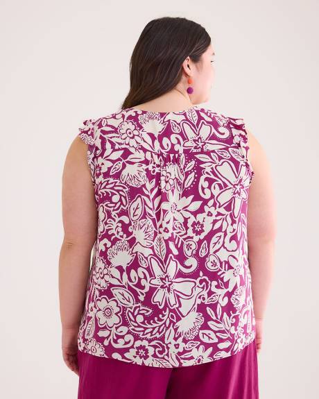 V-Neck Blouse with Short Flutter Sleeve