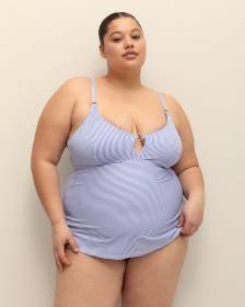 Blue Striped V-Neck Swimdress