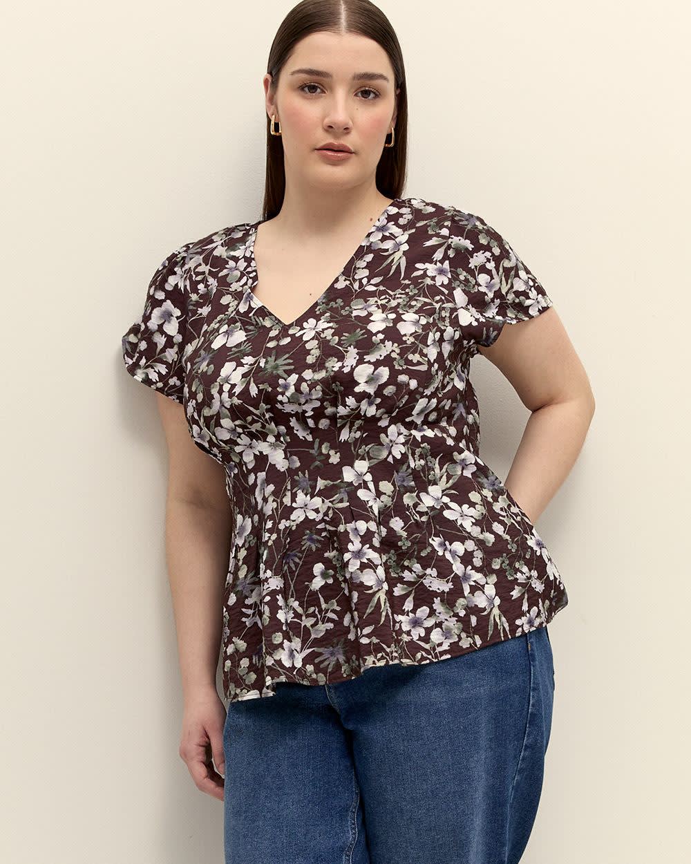 Flutter Sleeve Blouse with Front Pleats - Addition Elle