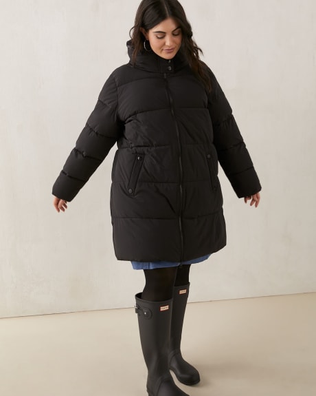 Knee-Length Puffer Jacket With Hidden Hood - In Every Story