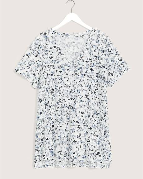 Printed V-Neck Linen Blend Long Tee