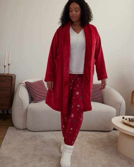 Red Cable Knit Fleece Robe - ti Voglio