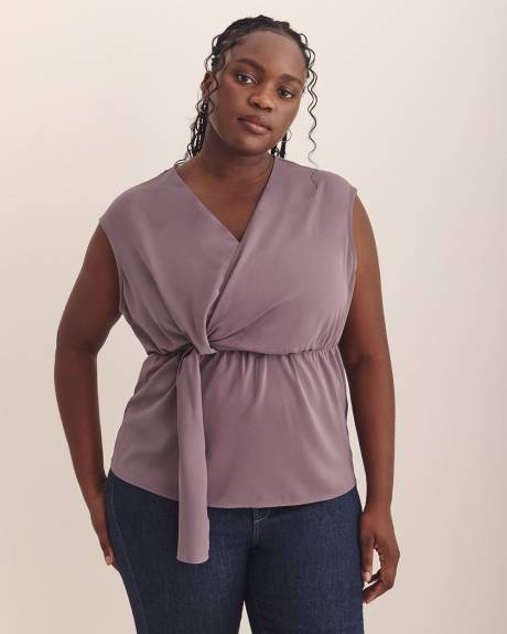 Extended-Sleeve V-Neck Knotted Blouse - Addition Elle