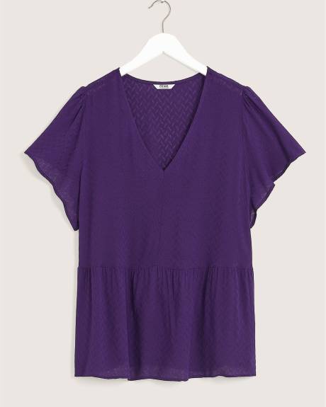 Fit-and-Flare Blouse with Short Flutter Sleeves