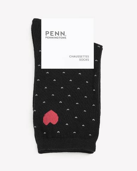 Dotted Crew Socks with Red Heart