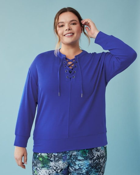 Solid Long-Sleeve Lace-Up Popover - Active Zone