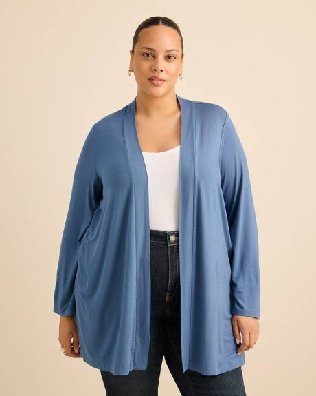 Cardigan bleu ouvert &agrave; manches longues