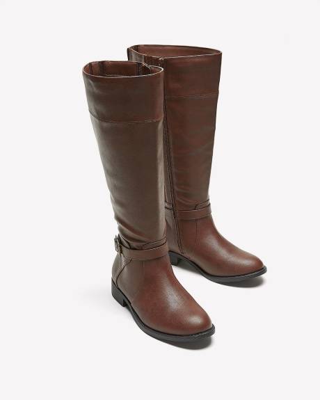 Botte d'équitation haute avec boucle à la cheville, pied très large