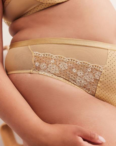 Culotte tanga en microfibre à bois avec dentelle brodée et mesh - Déesse Collection