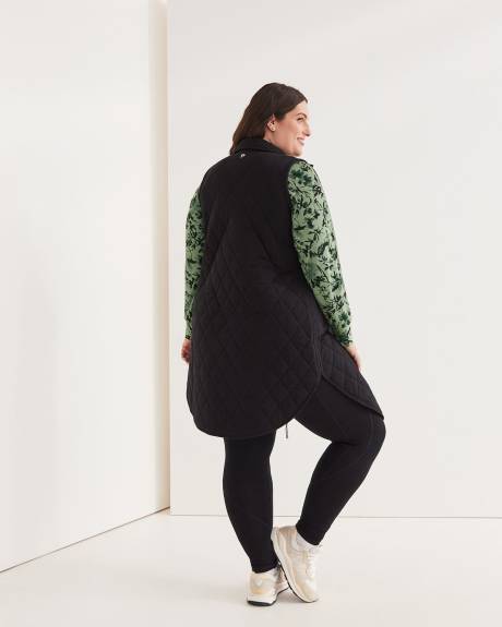 Long Black Quilted Vest with Pockets - Active Zone
