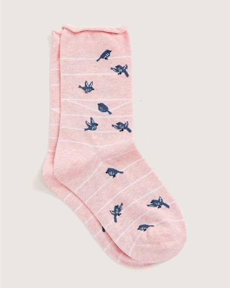 Crew Socks with Bird Print