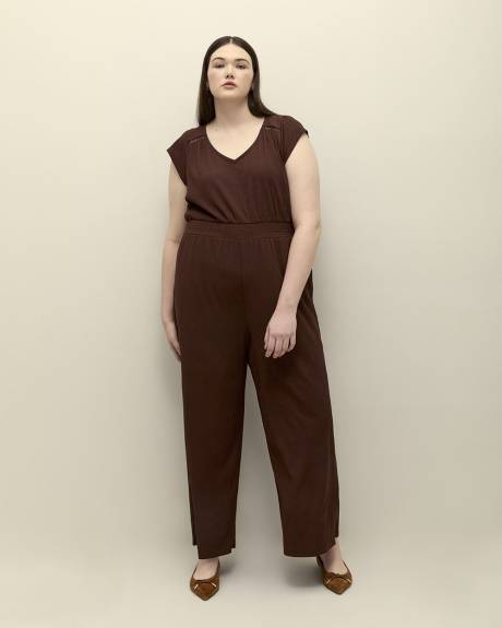 Textured Knit Wide-Leg Maxi Jumpsuit