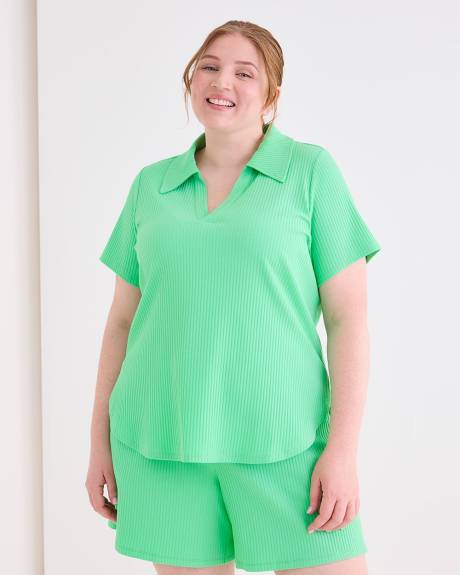 Wide Rib Short-Sleeve Collared Top - Active Zone