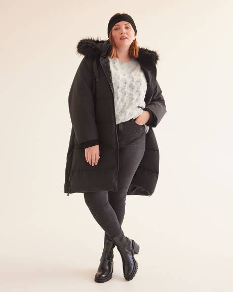 Responsible, Knee-Length Parka with Removable Faux-Fur Hood