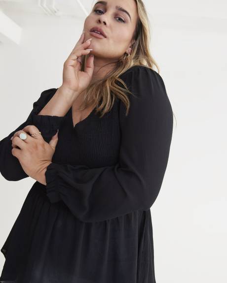 Long-Sleeve Blouse with Shirring Top - Addition Elle
