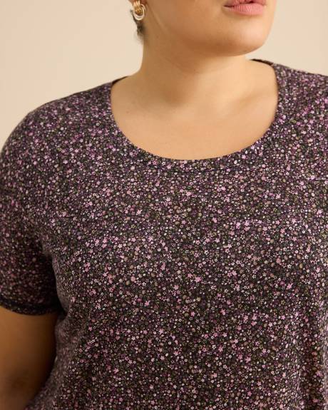 T-shirt imprim&eacute; &agrave; col rond et &agrave; manches courtes, coupe curvy