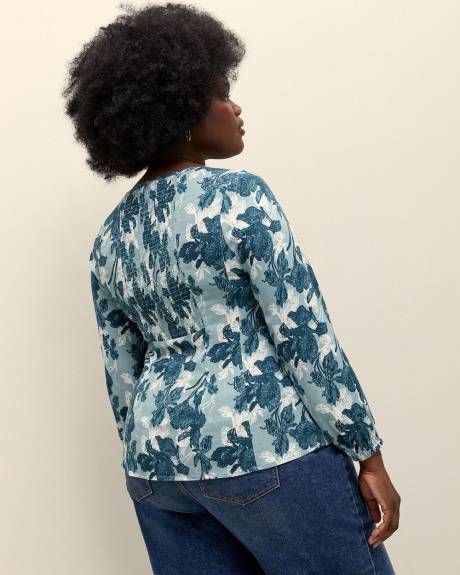 Smocked Back Blouse with Long Balloon Sleeves - Addition Elle